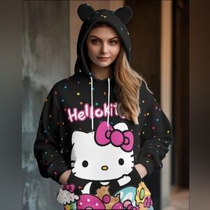 Hello Kitty Sanrio women's hoodie cozy fleece with Cat Ears & large pockets NWOT